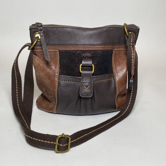 The Sak Pebbled Leather Kendra Crossbody Purse Shoulder Bag Brown Boho Casual - Picture 5 of 10